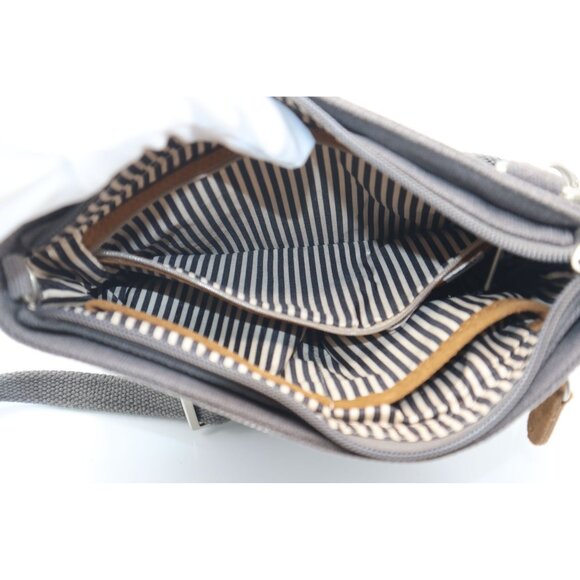 Travelon RFID Crossbody Bag With Striped Lining  Adjustable Strap In Gray Canvas - Picture 4 of 7